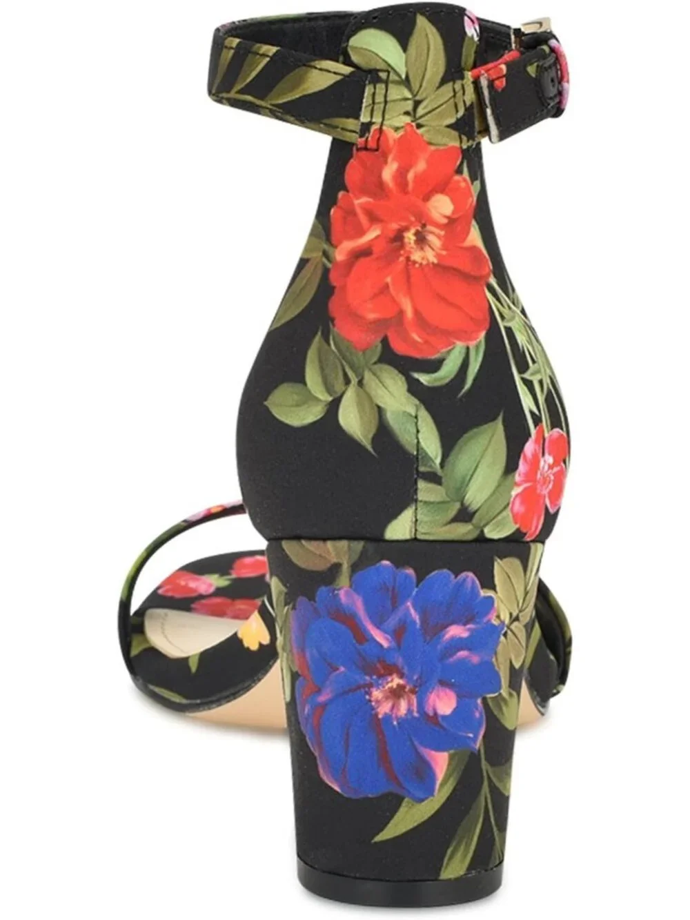 Women's Black Floral Platform Round Toe Ankle Strap Wnpruce Heeled Sandal Shoes